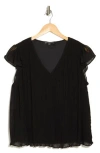 Adrianna Papell Flutter Sleeve Pleated Top In Black