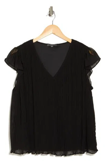 Adrianna Papell Flutter Sleeve Pleated Top In Black