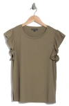 Adrianna Papell Flutter Sleeve Ribbed T-shirt In Gray