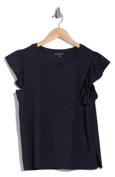 Adrianna Papell Flutter Sleeve Ribbed T-shirt In Blue Moon