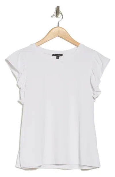 Adrianna Papell Flutter Sleeve Ribbed T-shirt In White