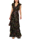Adrianna Papell Tiered Floral Print Lace-up Chiffon Gown