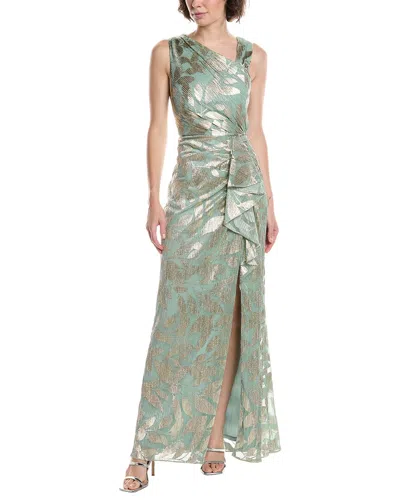 Adrianna Papell Foil Asymmetric Gown In Green