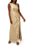 ADRIANNA PAPELL ADRIANNA PAPELL FOIL ASYMMETRIC NECK GOWN