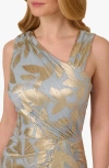 Adrianna Papell Foil Asymmetric Neck Gown In Light Blue/gold