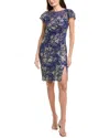 Adrianna Papell Foil Lace Sheath Dress In Blue