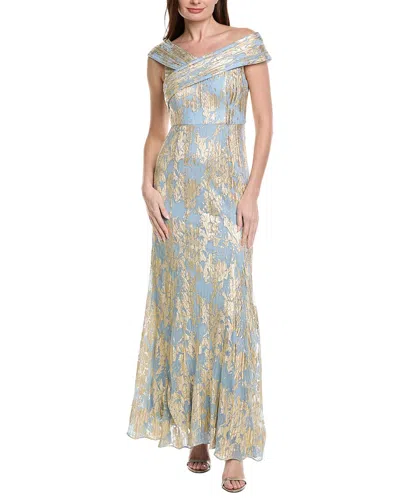 Adrianna Papell Foil Leaf Mermaid Gown In Blue