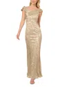 Adrianna Papell Foil Leaf Mermaid Gown In Champagne Gold