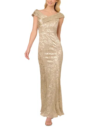 Adrianna Papell Foil Leaf Mermaid Gown In Champagne Gold