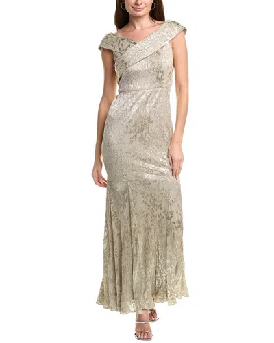 Adrianna Papell Foil Leaf Mermaid Gown In Neutral