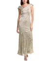 Adrianna Papell Foil Leaf Mermaid Gown In Neutral
