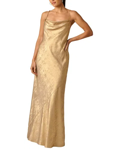 Adrianna Papell Foiled Chiffon Long Dress In Gold