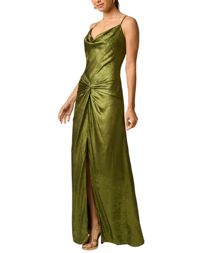 Adrianna Papell Foiled Chiffon Long Dress In Green