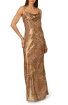 Adrianna Papell Foiled Leopard Print Chiffon A-line Dress In Brown