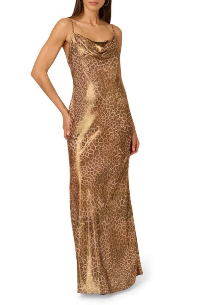 ADRIANNA PAPELL ADRIANNA PAPELL FOILED LEOPARD PRINT CHIFFON A-LINE DRESS