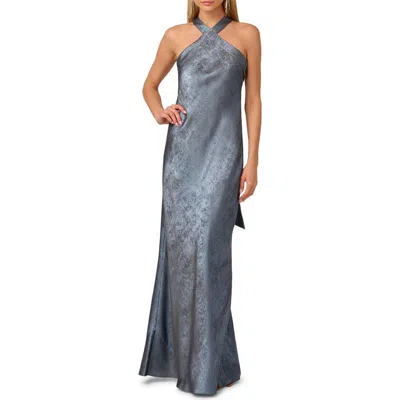 Adrianna Papell Foiled Trumpet Gown In Gray