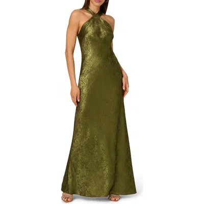 Adrianna Papell Foiled Trumpet Gown In Green