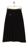 Adrianna Papell Fray Hem Midi Sweater Skirt In Black