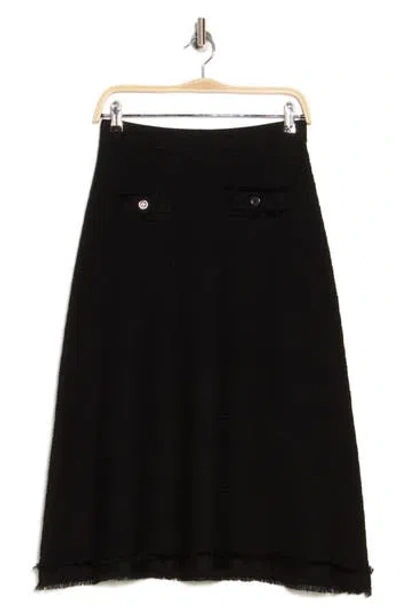 Adrianna Papell Fray Hem Midi Sweater Skirt In Black