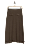 Adrianna Papell Fray Hem Midi Sweater Skirt In Fatigue
