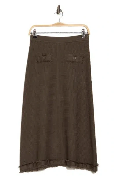Adrianna Papell Fray Hem Midi Sweater Skirt In Fatigue
