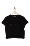 Adrianna Papell Fray Trim Cap Sleeve Sweater In Black