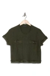 Adrianna Papell Fray Trim Cap Sleeve Sweater In Fatigue