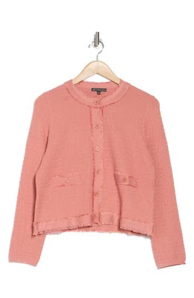 Adrianna Papell Fray Trim Cardigan In Desert Rose
