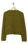 Adrianna Papell Fray Trim Cardigan In Kiwi