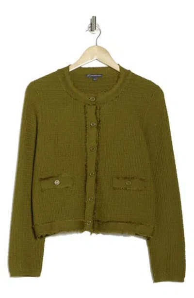 Adrianna Papell Fray Trim Cardigan In Kiwi