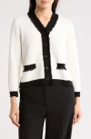 Adrianna Papell Frayed Edge Colorblock Crop Cardigan In Multi