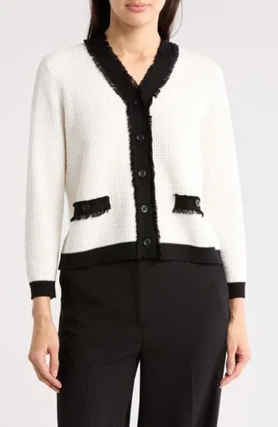 Adrianna Papell Frayed Edge Colorblock Crop Cardigan In Multi