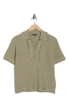 Adrianna Papell Frayed Edge Johnny Collar Polo In Green