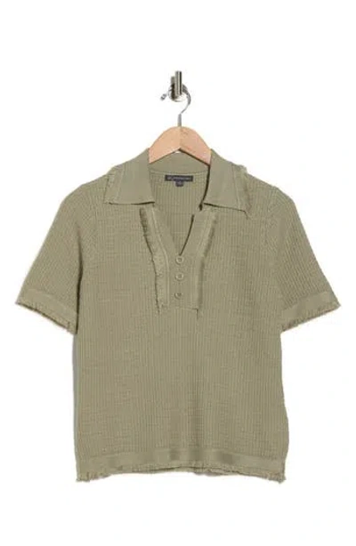 Adrianna Papell Frayed Edge Johnny Collar Polo In Green