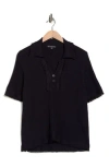 Adrianna Papell Frayed Edge Johnny Collar Polo In Black