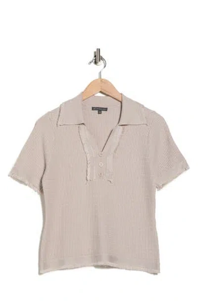 Adrianna Papell Frayed Edge Johnny Collar Polo In Gray