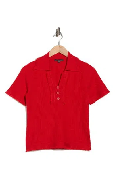 Adrianna Papell Frayed Edge Johnny Collar Polo In Red