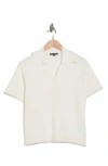 Adrianna Papell Frayed Edge Johnny Collar Polo In White