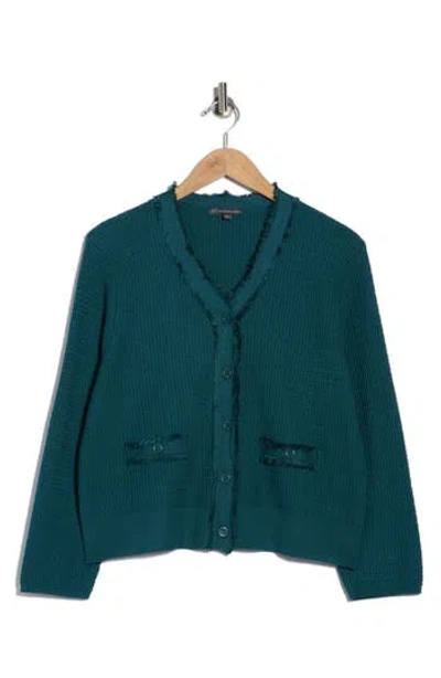 Adrianna Papell Frayed Waffle Knit Cardigan In Green