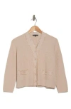 Adrianna Papell Frayed Waffle Knit Cardigan In Champagne Blush