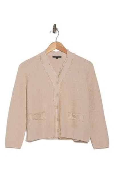 Adrianna Papell Frayed Waffle Knit Cardigan In Champagne Blush
