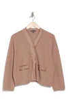 Adrianna Papell Frayed Waffle Knit Cardigan In Cocoa
