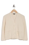Adrianna Papell Frayed Waffle Knit Cardigan In Cream