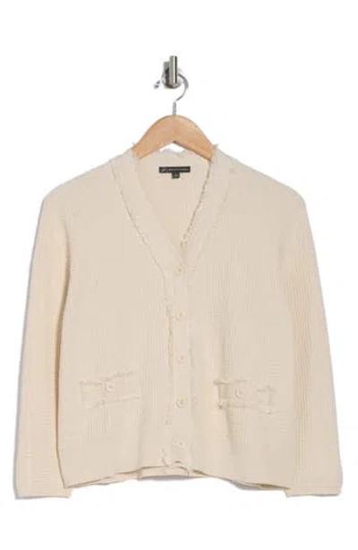 Adrianna Papell Frayed Waffle Knit Cardigan In Cream