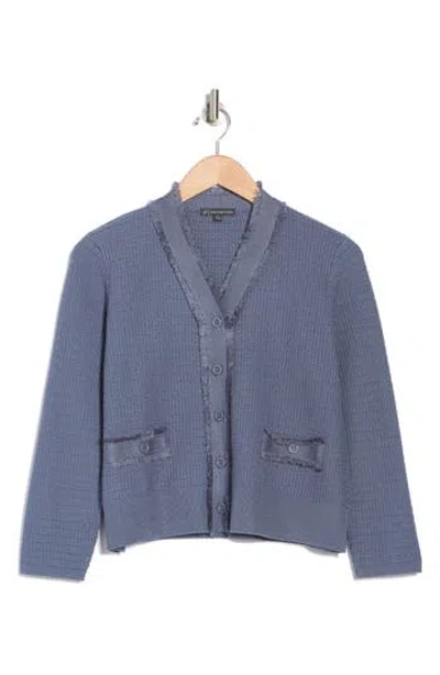 Adrianna Papell Frayed Waffle Knit Cardigan In Dusty Blue