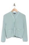 Adrianna Papell Frayed Waffle Knit Cardigan In Dusty Sea Mist