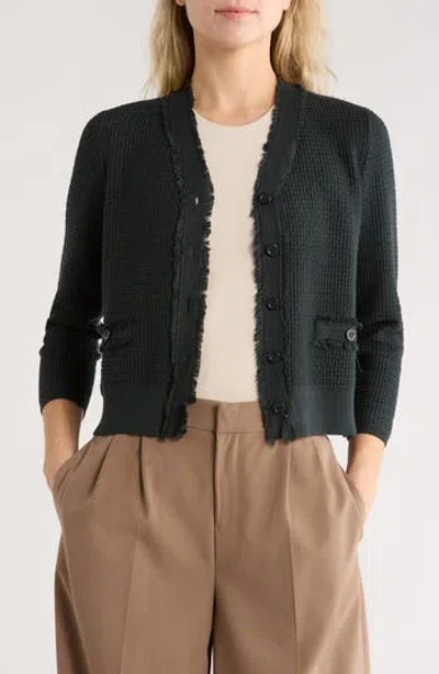 Adrianna Papell Frayed Waffle Knit Cardigan In Green