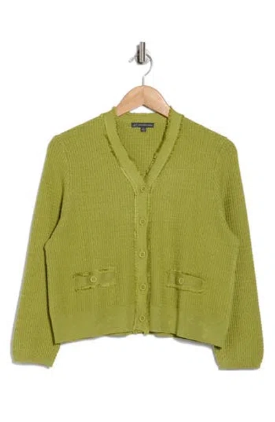 Adrianna Papell Frayed Waffle Knit Cardigan In Green