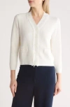 Adrianna Papell Frayed Waffle Knit Cardigan In Ivory