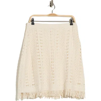 Adrianna Papell Fringe Trim Crocheted Cotton Skirt In Neutral